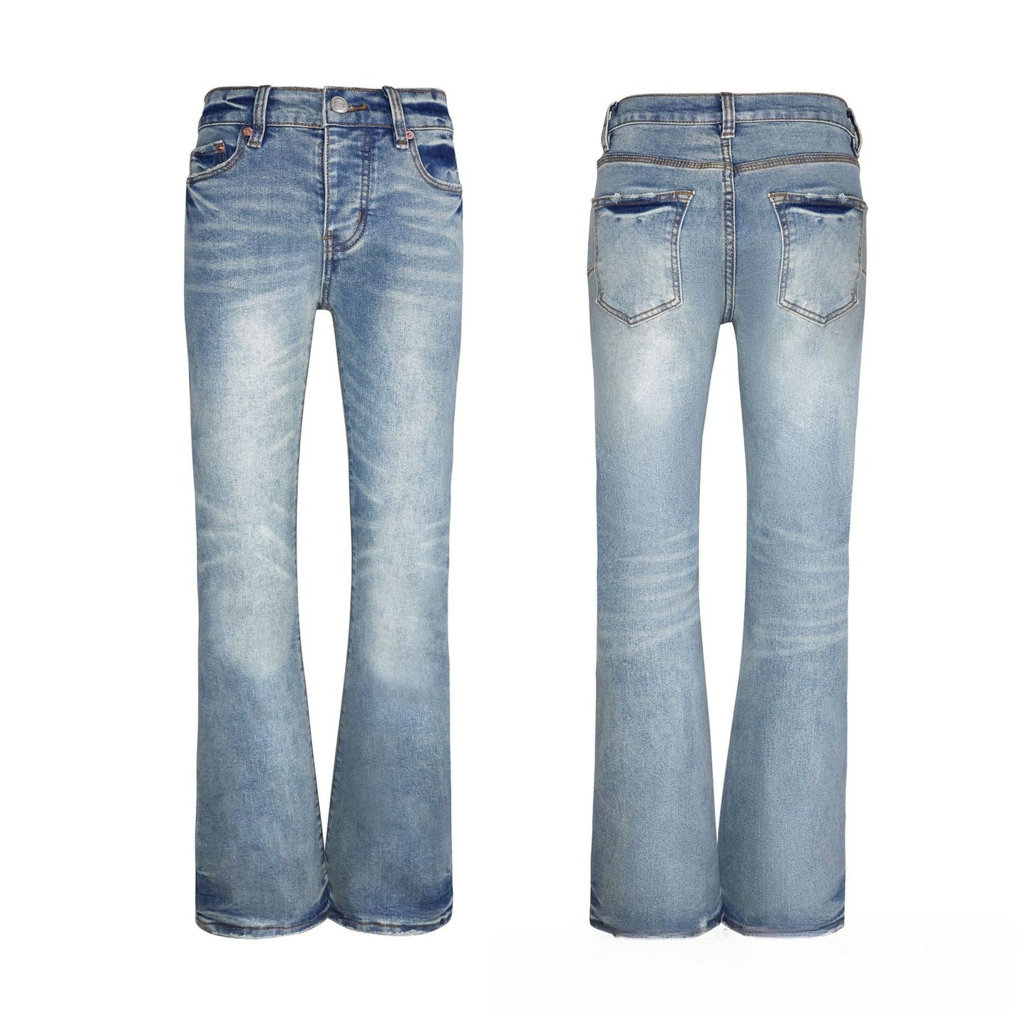 Men's Blue Flare Jeans - Vintage Faded Wash Denim with Slim Bootcut Silhouette