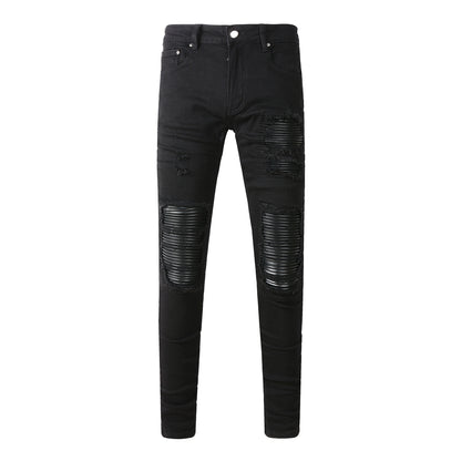 5200 High Street Trendy Brand Street Wind Ripped Beggar Jeans Vaqueros ajustados elásticos 
