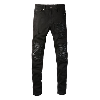 5200 High Street Trendy Brand Street Wind Ripped Beggar Jeans Vaqueros ajustados elásticos 