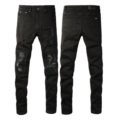 5200 High Street Trendy Brand Street Wind Ripped Beggar Jeans Vaqueros ajustados elásticos 