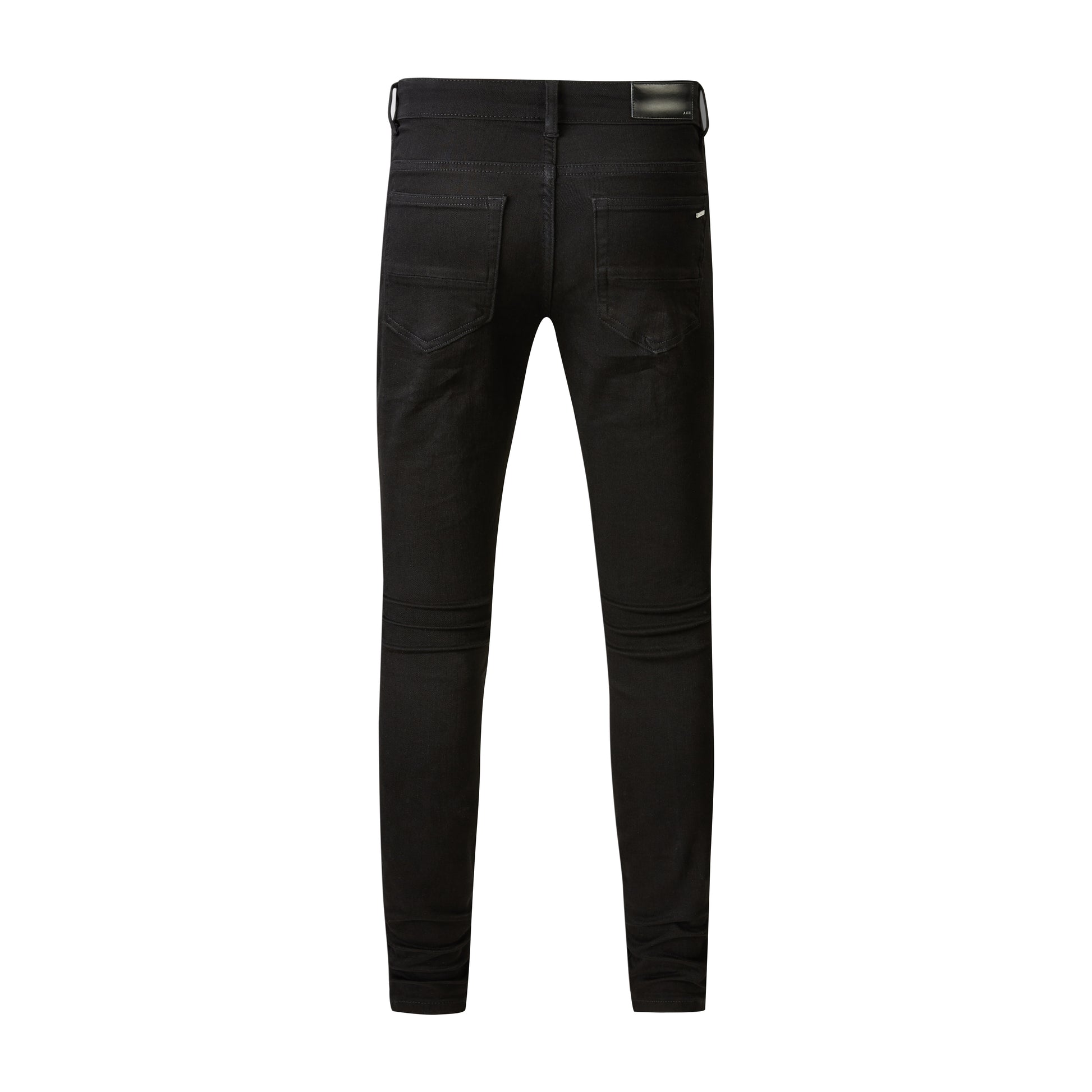 Men’s Black Skinny Jeans with Layered Ripped Panels and Ribbed Patch Details for a Rugged Street Look 569