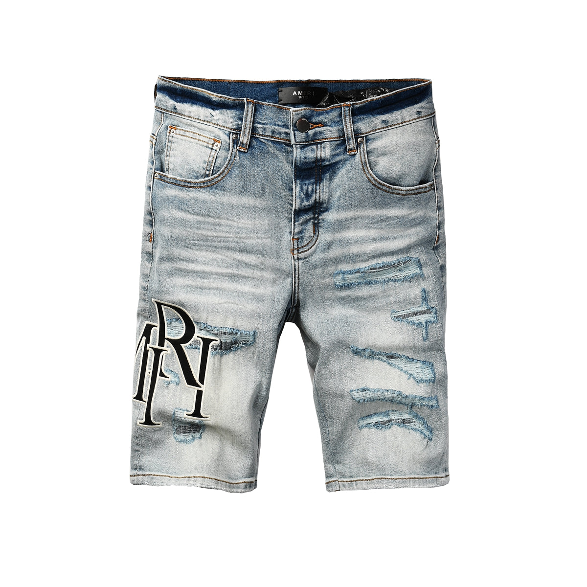 Men's Light Blue Distressed Denim Shorts with Heavy Rips and Washed Effect 6003