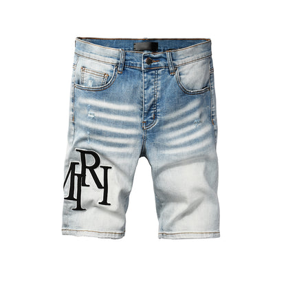 Men's Gradient Washed Light Blue Denim Shorts with Faded Texture and Clean Hem 6009
