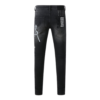 Slim Fit Black Denim with Distressed Details 3015