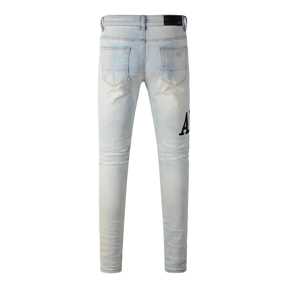 Pantalones vaqueros desgastados de estilo antiguo, ajustados, de color beige, con letras bordadas y tendencia de calle europea y americana #650 