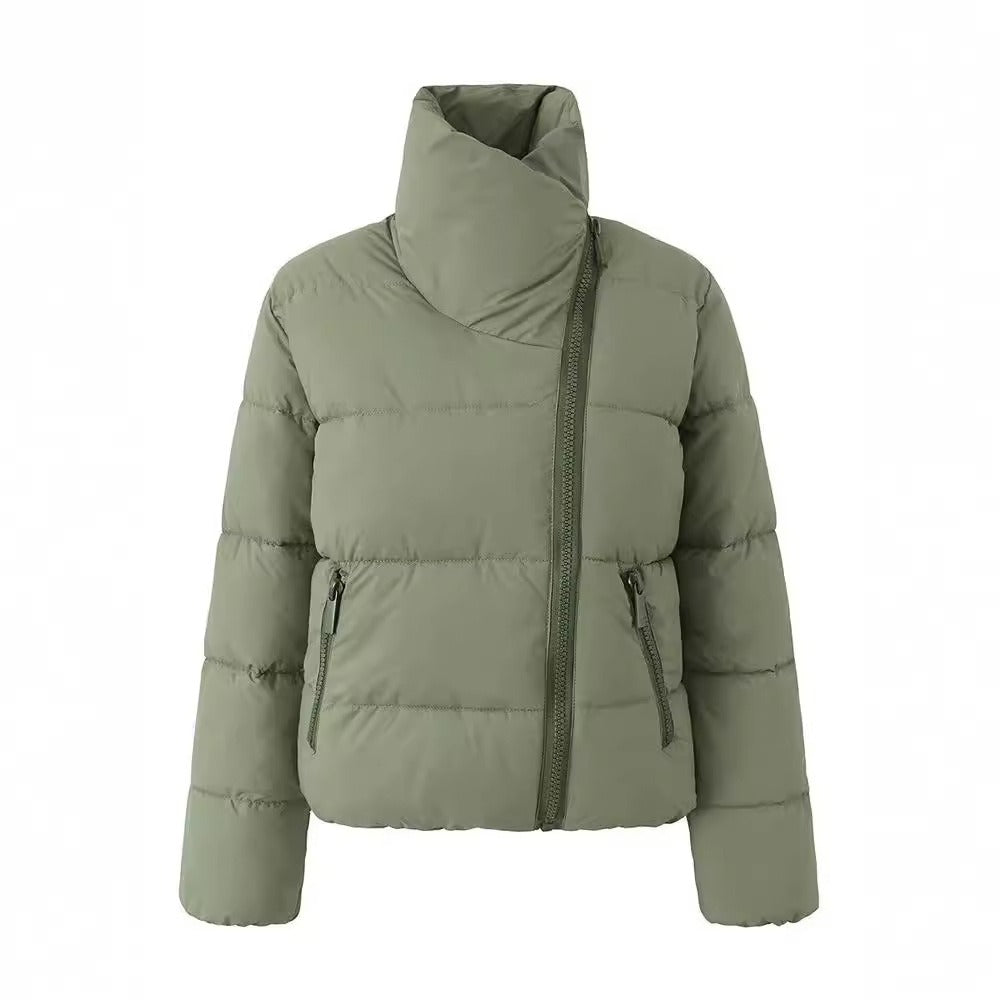 Stand-Up Collar Zip-Up Puffer Jacket Windproof and Cold-Resistant