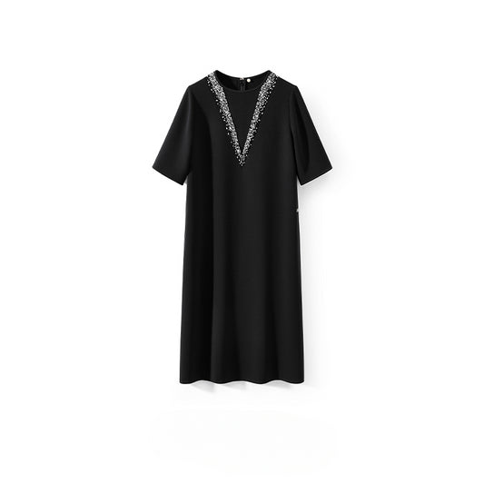 Série Little Black Dress Robe luxueuse en acétate épais, coupe ajustée et perlée à la main