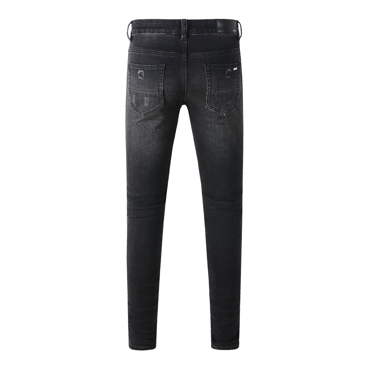 Men’s Black Slim Fit Jeans with Heavy Distressing and Metallic Silver Underlays for an Edgy Streetwear Look 669