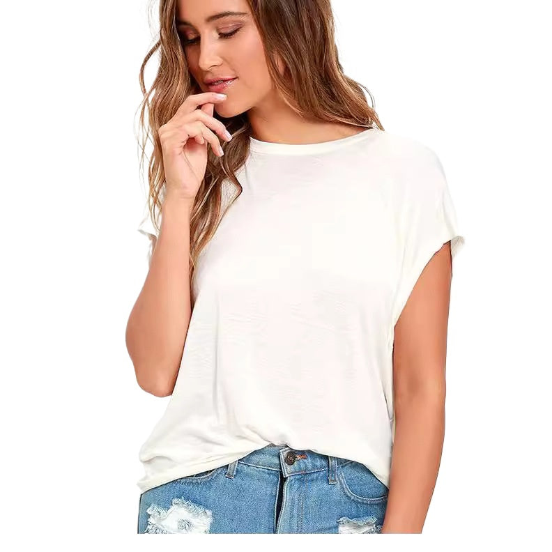 T-shirt dos nu de couleur unie pour femme LD18061