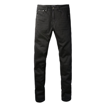 High Street Black Trousers Crumpled Jeans Stretch Men's Slim-Fit Small Foot Jeans 800