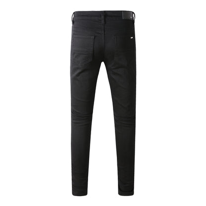 High Street Black Trousers Crumpled Jeans Stretch Men's Slim-Fit Small Foot Jeans 800