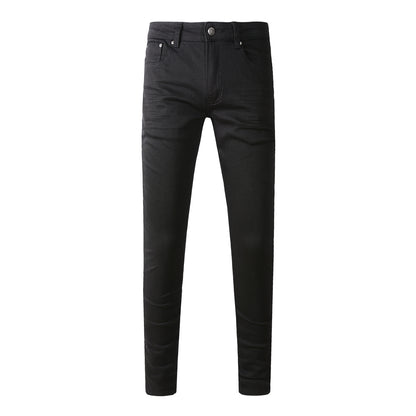 High Street Black Trousers Crumpled Jeans Stretch Men's Slim-Fit Small Foot Jeans 800