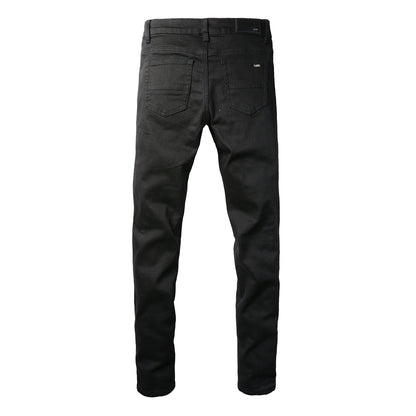 High Street Black Trousers Crumpled Jeans Stretch Men's Slim-Fit Small Foot Jeans 800