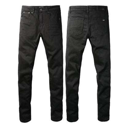 High Street Black Trousers Crumpled Jeans Stretch Men's Slim-Fit Small Foot Jeans 800