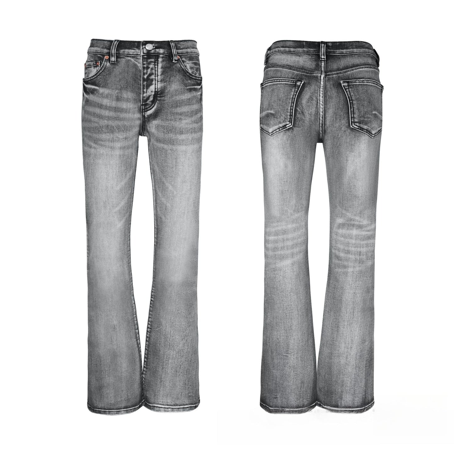 Grey Tone Acid Wash Ripped Flare Jeans - Distressed High Waisted Wide Leg Denim