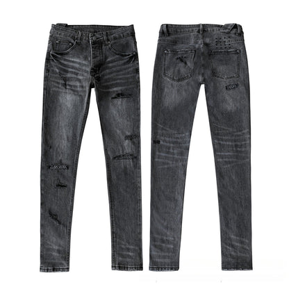Premium Smoke Grey Flared Jeans for Men - Trendy Tiger Stripe Detail & Slim Fit Profile