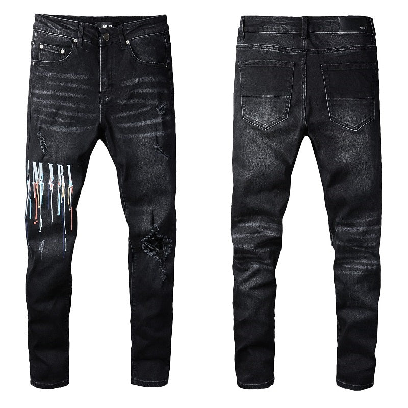 Jeans 830 Fashion Street Pintura en aerosol Alfabeto colorido Jeans negros 