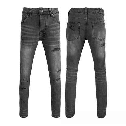 Premium Smoke Grey Flared Jeans for Men - Trendy Tiger Stripe Detail & Slim Fit Profile