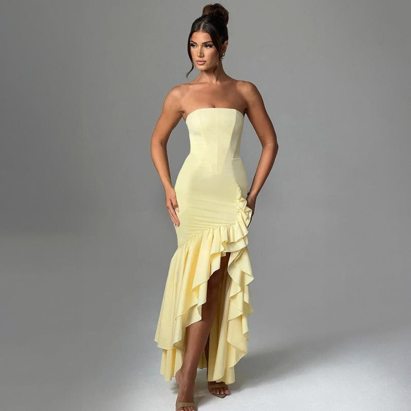 New Fashionable Sexy Off-Shoulder Strapless Asymmetrical Elegant Dress D1992886