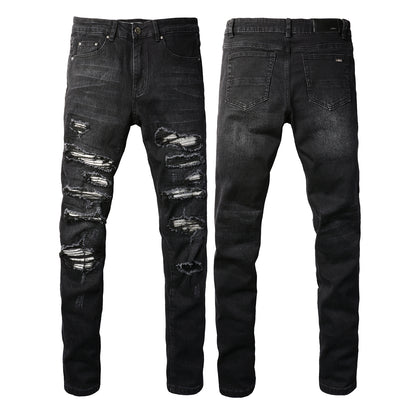 Pantalones vaqueros rasgados con parches de estilo europeo y americano para hombre, elásticos y ajustados, de High Street Tide, n.° (891-8833)