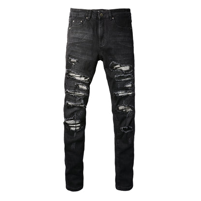 Pantalones vaqueros rasgados con parches de estilo europeo y americano para hombre, elásticos y ajustados, de High Street Tide, n.° (891-8833)