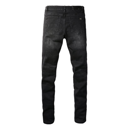 Pantalones vaqueros rasgados con parches de estilo europeo y americano para hombre, elásticos y ajustados, de High Street Tide, n.° (891-8833)