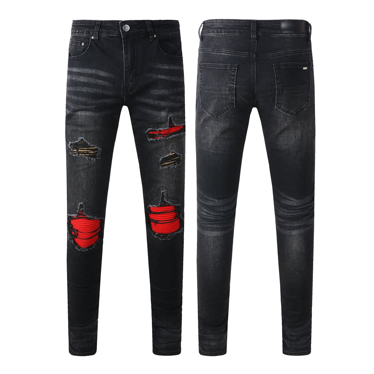 Pantalones vaqueros rasgados con parches de tendencia urbana europea y americana Pantalones vaqueros ajustados de moda urbana para hombres 886 
