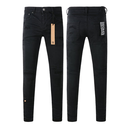 Denim minimalista negro con logotipo sutil 3019