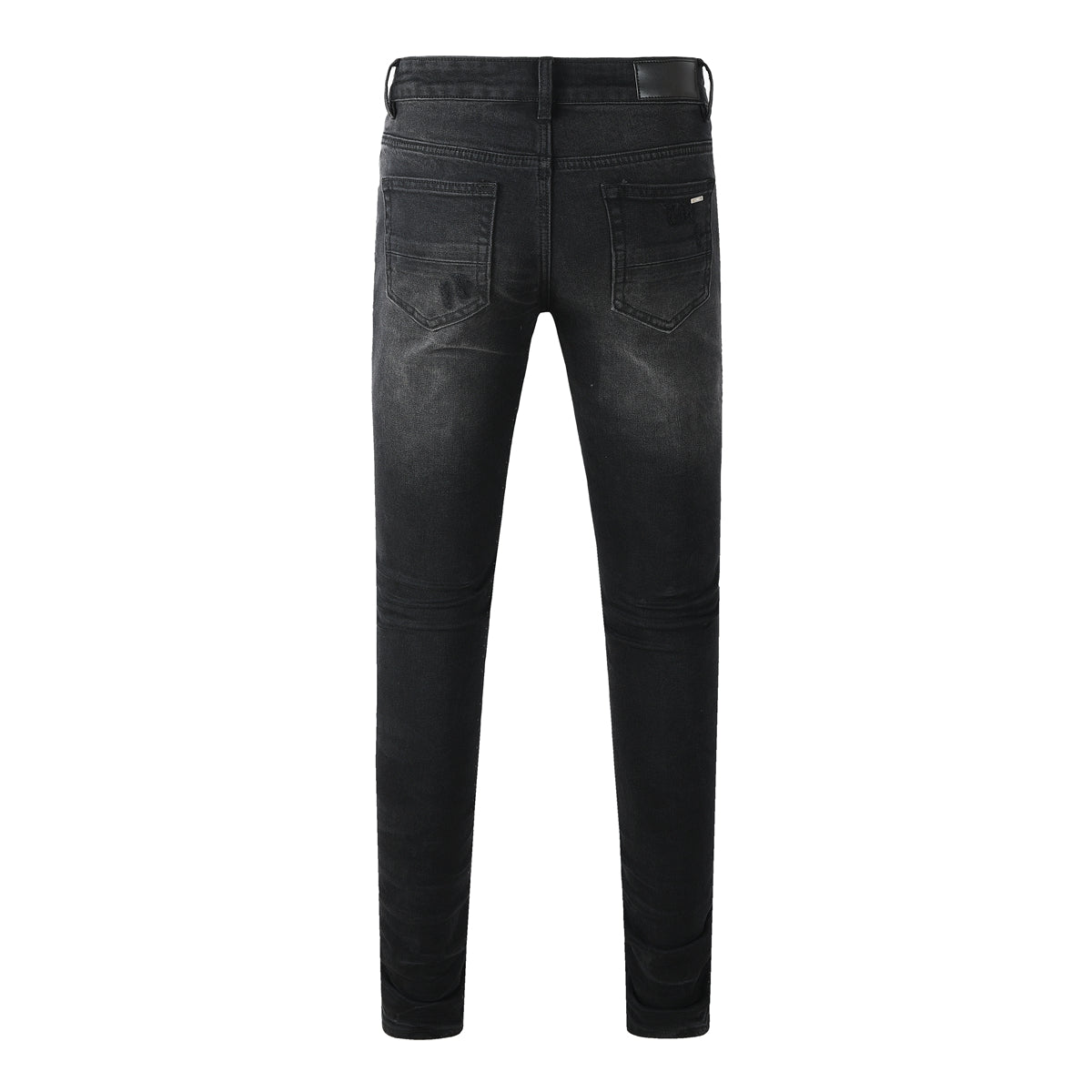 Men’s Black Distressed Skinny Jeans with Blue Ribbed Patchwork – 8912