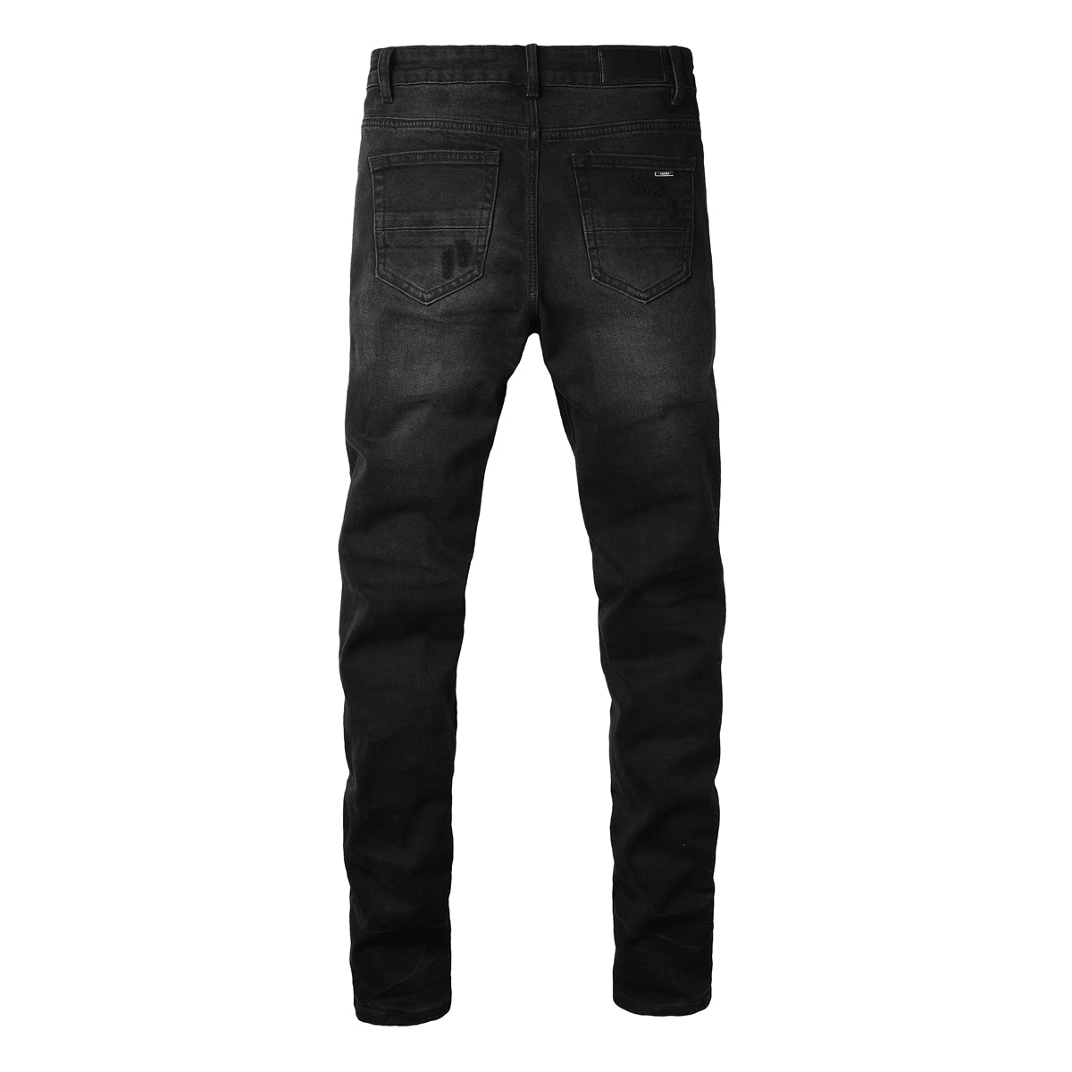 Men’s Black Distressed Skinny Jeans with Blue Ribbed Patchwork – 8912