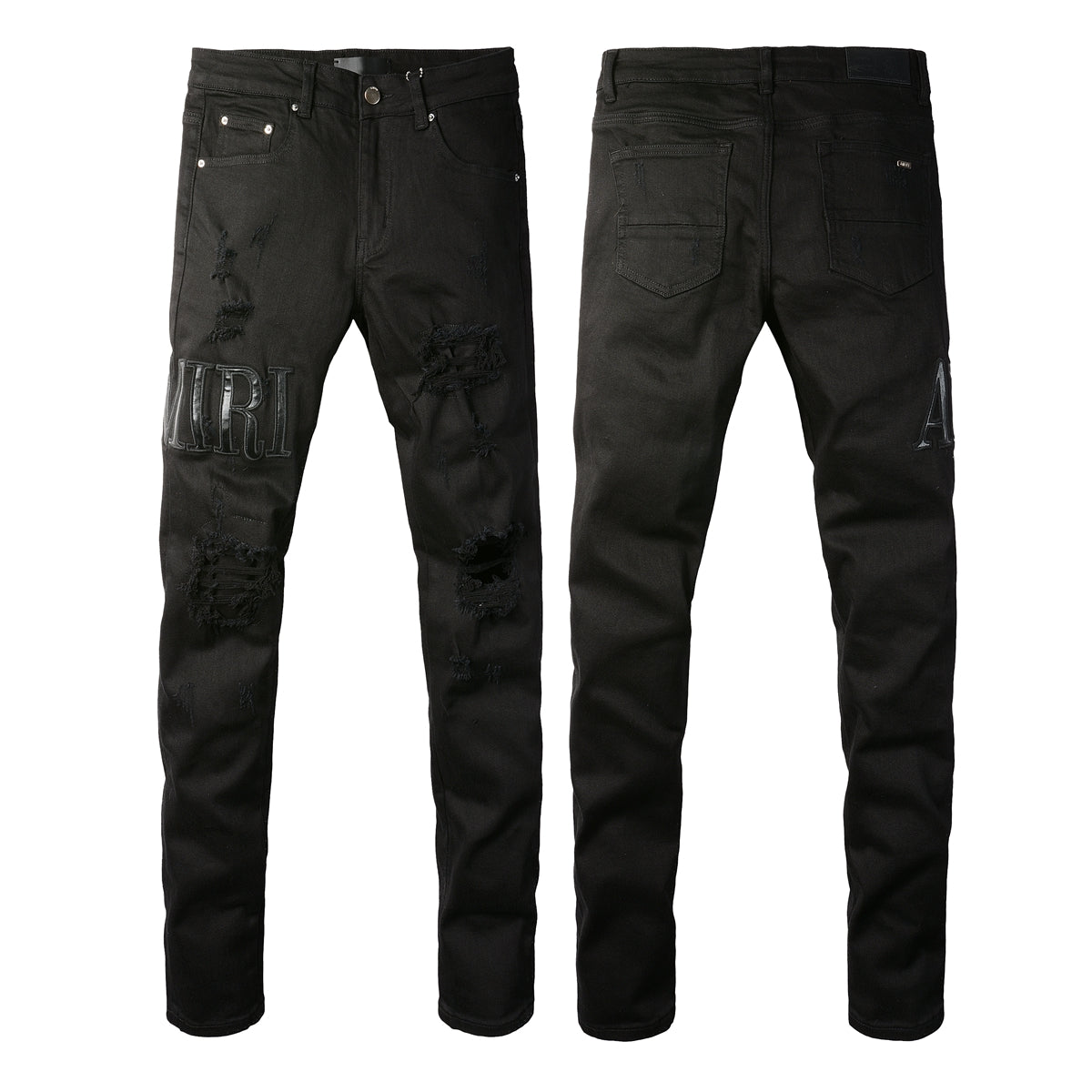 Pantalones vaqueros rasgados con letras bordadas y estilo callejero de estilo europeo y americano, pantalones vaqueros ajustados de corte bajo para hombre, estilo callejero #892 
