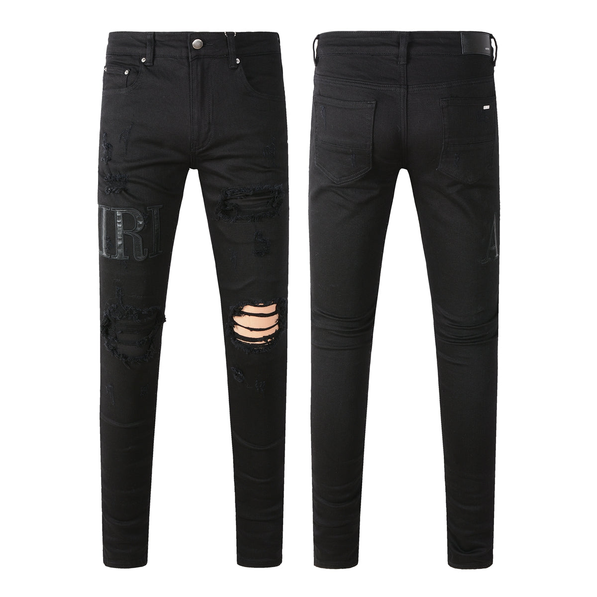 Pantalones vaqueros rasgados con letras bordadas y estilo callejero de estilo europeo y americano, pantalones vaqueros ajustados de corte bajo para hombre, estilo callejero #892 