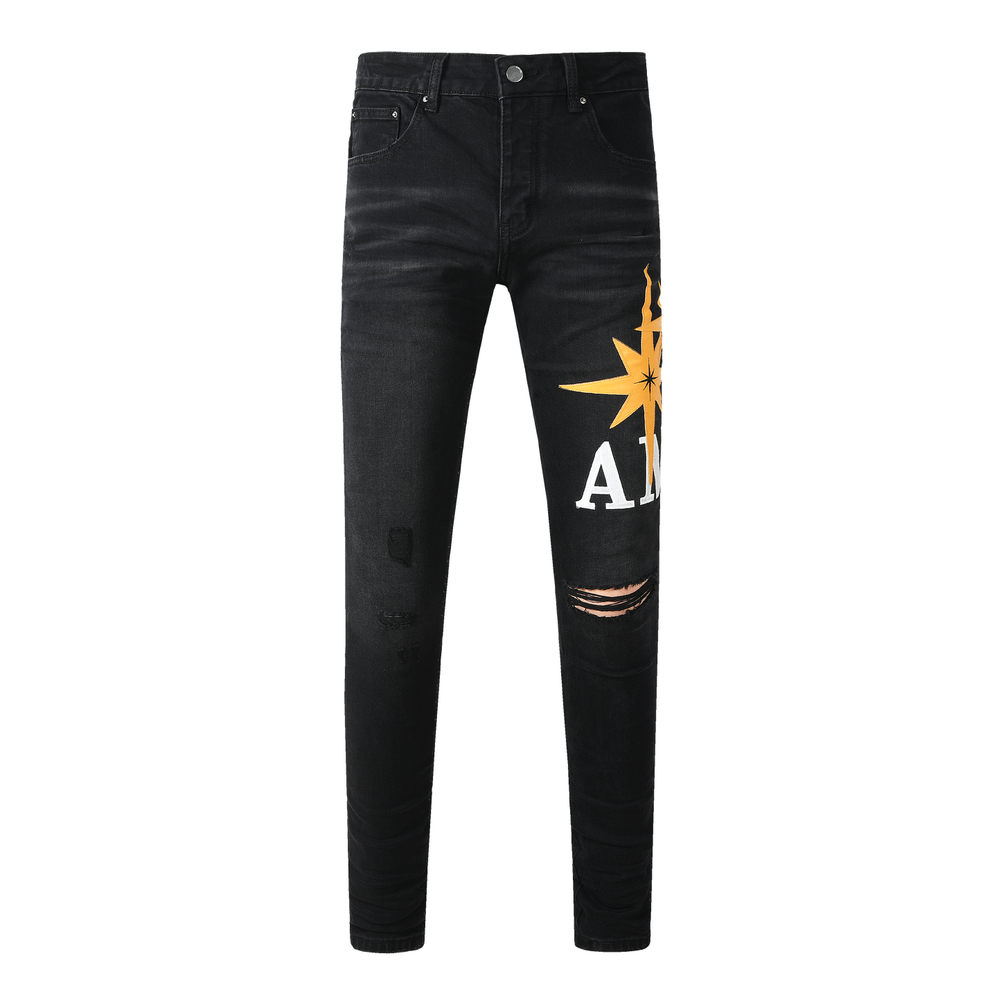 Men’s Black Skinny Jeans with Yellow Star 8937