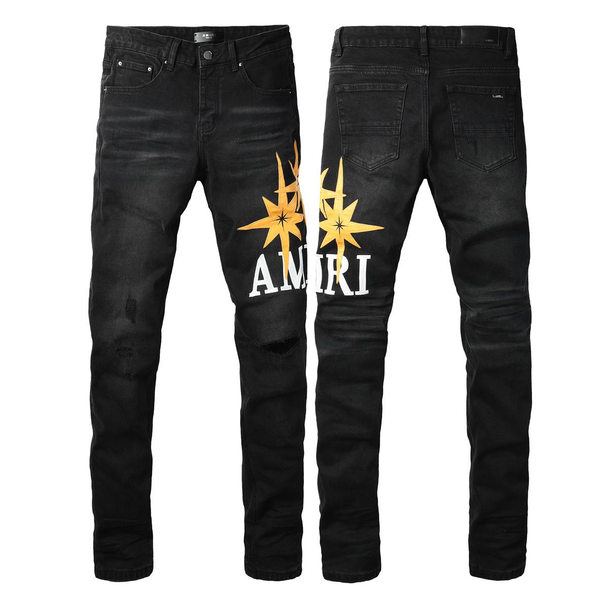 Men’s Black Skinny Jeans with Yellow Star 8937
