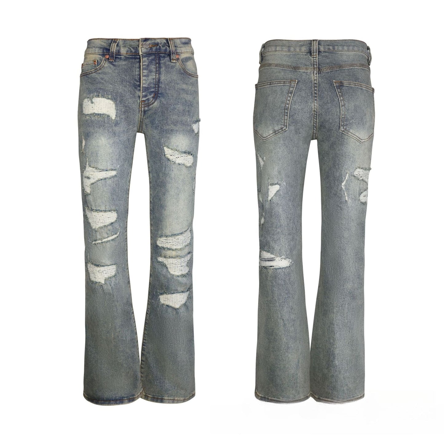 Vintage Light Blue Flared Jeans with Ripped Details - 70s Inspired Bootcut