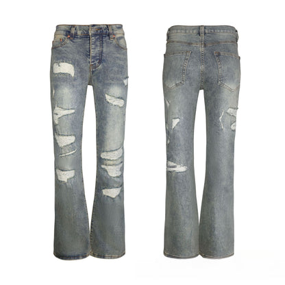 Vintage Light Blue Flared Jeans with Ripped Details - 70s Inspired Bootcut