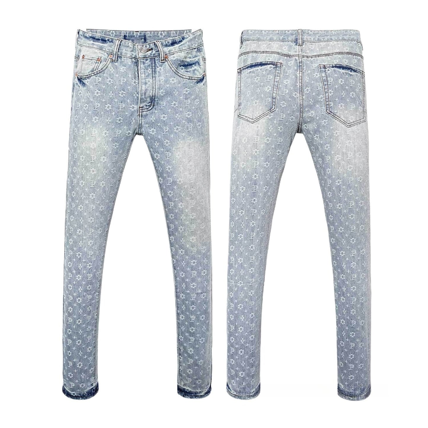 Men’s Skinny Jeans with Coated / Printed Design Stretch Denim Pants