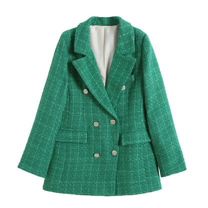 New Women's Textured Double-Breasted Mid-Length Blazer in 4 Colors