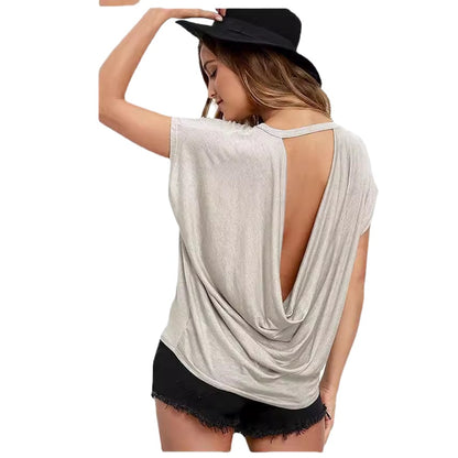 Camiseta sin espalda de color liso para mujer LD18061