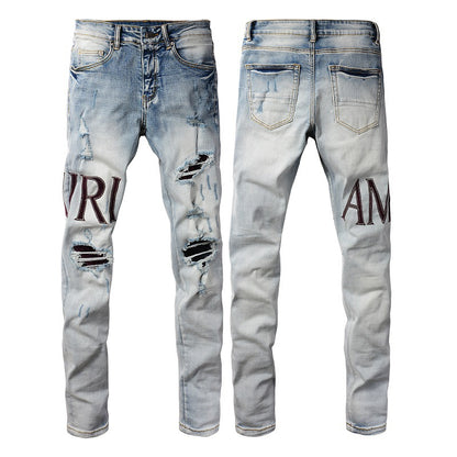 Jeans Mode Alphabet Tendance Jeans High Craft Élastique Slim High Street 