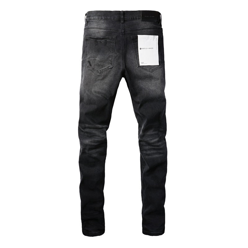 2024 New Fashion Men Black Jeans Distressed Hole Unique Personality