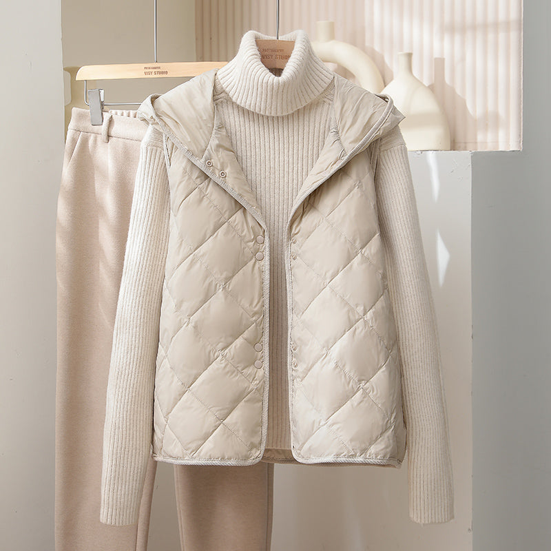 Doudoune automne et hiver à carreaux diamantés gilet léger et fin coupe ample pour femme