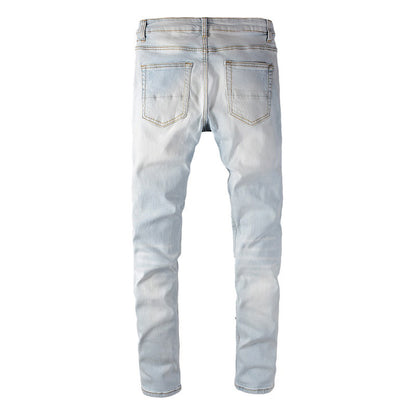 Jean déchiré tendance avec patchs, couleur diamant, tie-dye, élastique, slim, High Street, 637 