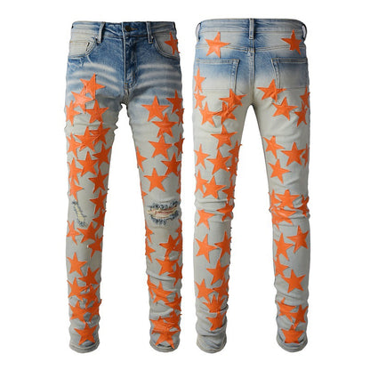 Jeans Pentagrama Empalme Tendencia Jeans High Craft Elástico Slim High Street Jeans 