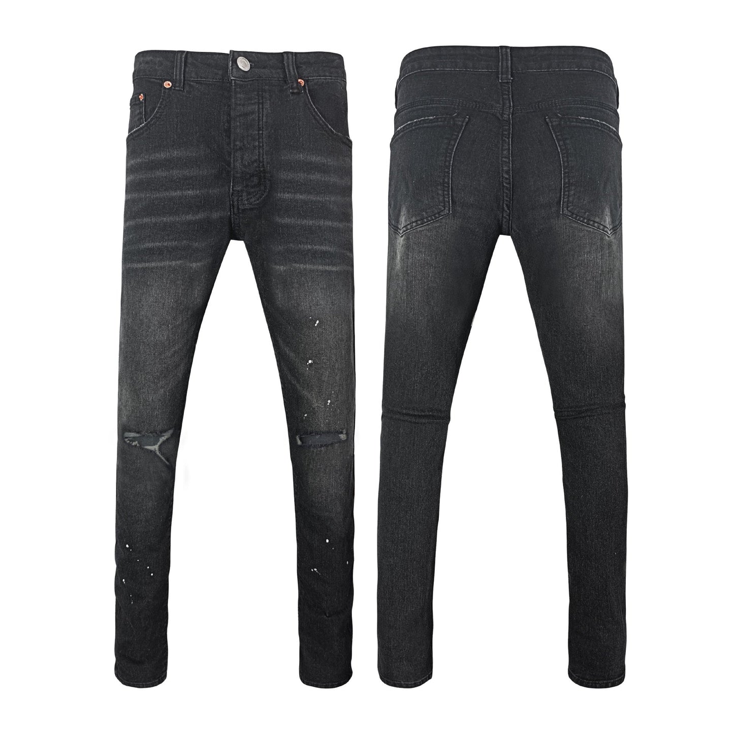 Jet Black Heavy Distressed Flare Jeans - High Waisted Ripped Stacked Bell Bottom Denim