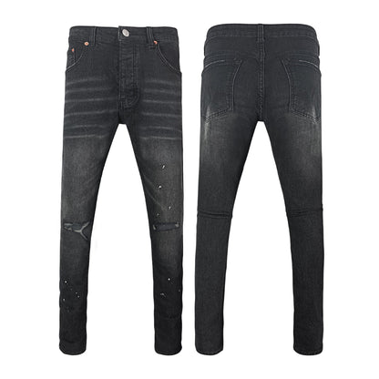 Jet Black Heavy Distressed Flare Jeans - High Waisted Ripped Stacked Bell Bottom Denim
