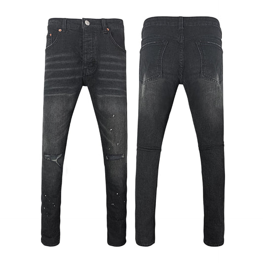 Jet Black Heavy Distressed Flare Jeans - High Waisted Ripped Stacked Bell Bottom Denim