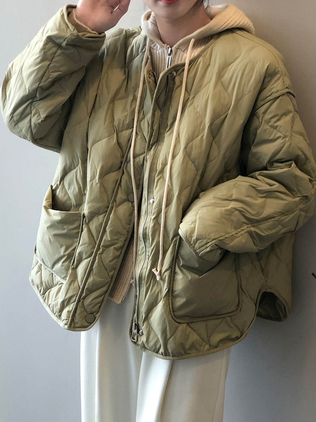 Down Jacket, White Duck Down, Women's Clothing, Winter, Loose, Rhombic Checkered