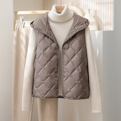 Doudoune automne et hiver à carreaux diamantés gilet léger et fin coupe ample pour femme