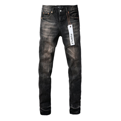 Pantalones vaqueros para hombre, pantalones vaqueros para hombre, pantalones vaqueros negros ajustados de diseñador, lavado claro, rotos, para motocicleta 9057